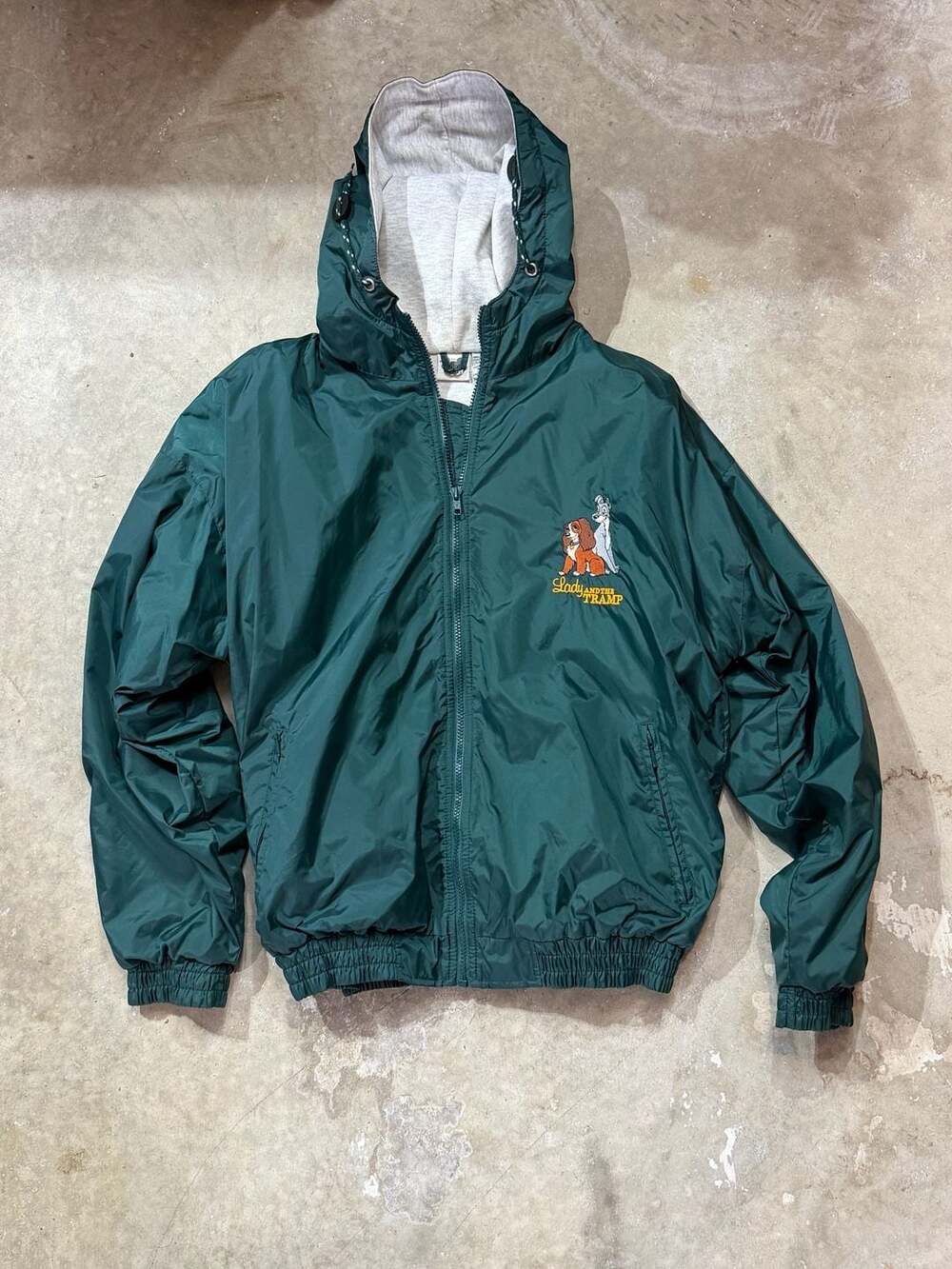 VTG 90s The Disney Catalog Lady and the Tramp Green Nylon Hooded Jacket Size L